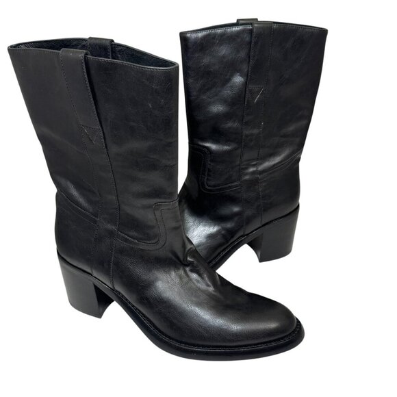 Jeffrey Campbell Desert Me Western Mid calf Boots Black Leather size 10 NEW - Picture 3 of 7